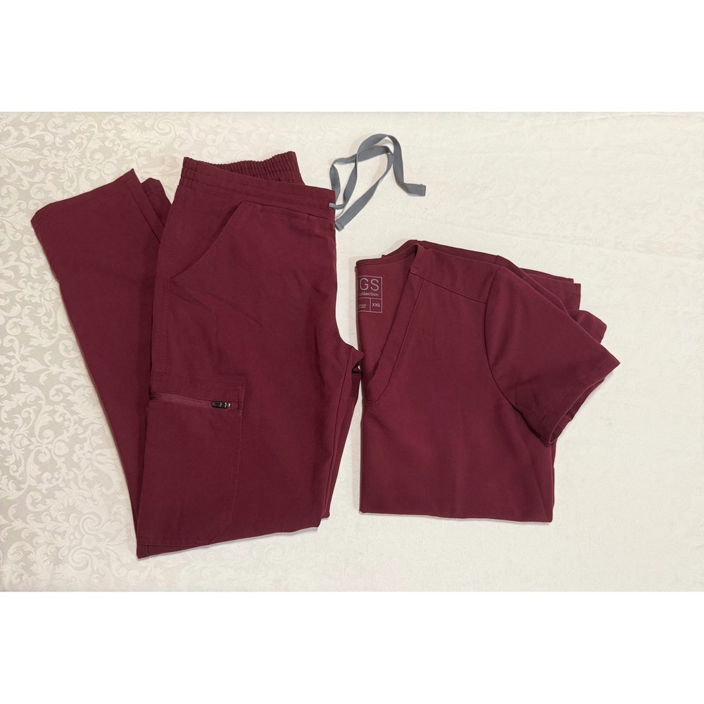 FIGS Scrub Set Womens XXS Burgundy Catarina Top & Yola Skinny Pants Healthcare